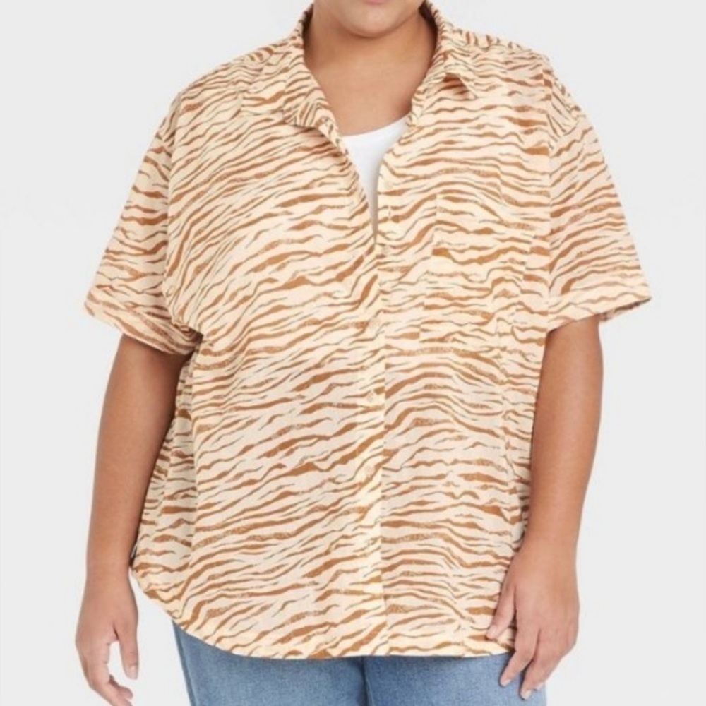 AVA & Viv Animal Print Light Weight Cotton Top Size X NWT New
